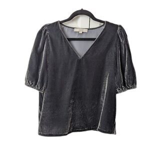 LOFT Velvet Puff Sleeve Top | Women’s Medium Petite | Gray